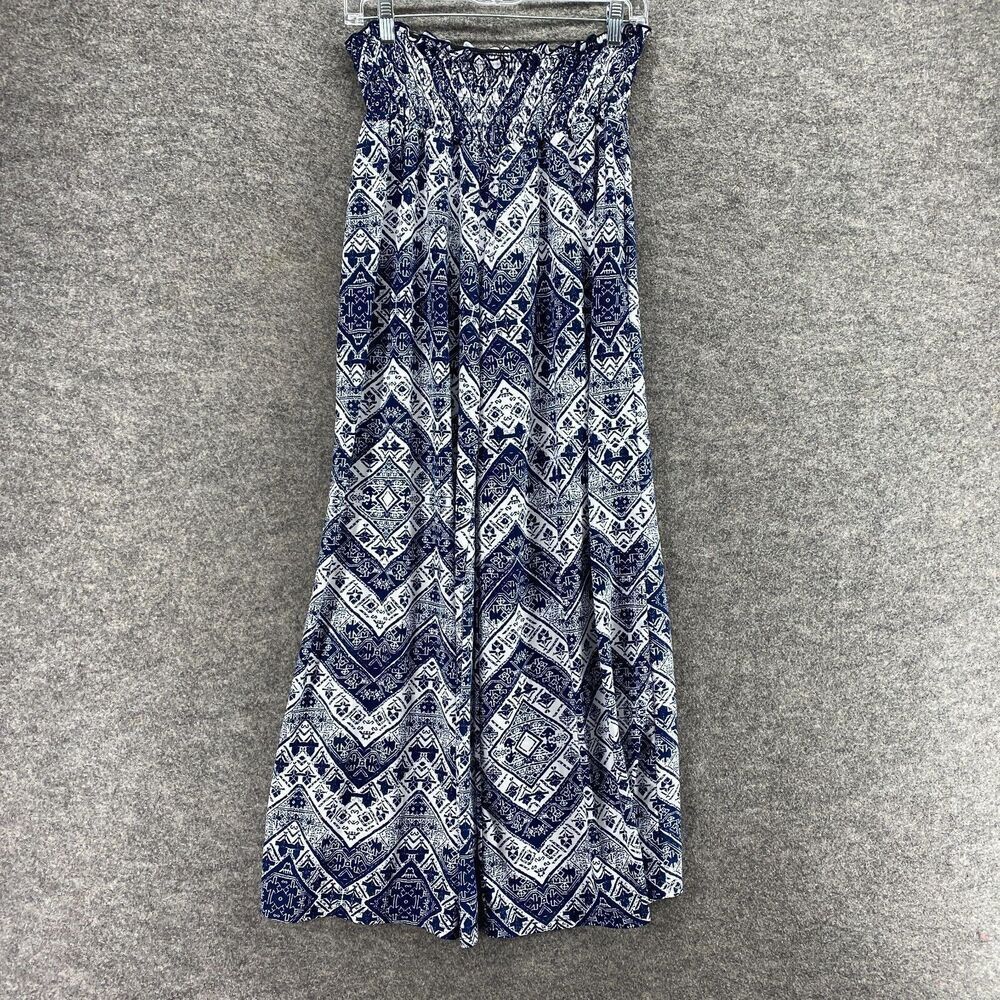 C'est La Vie Pants Women XL Blue Geometric High Rise Flat Front Chino Pull On